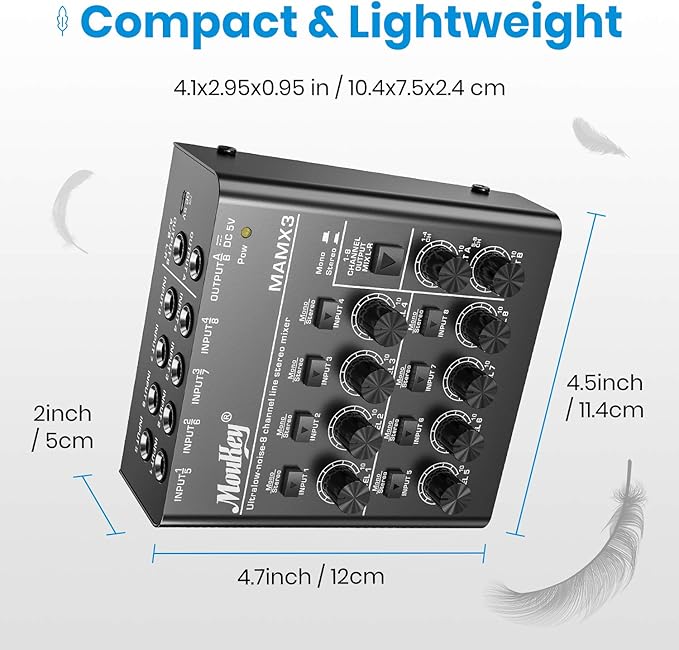 Moukey Audio Mixer, DC 5V, 8 Stereo Ultra, Low Noise 8 Channel Line Mixer - Image 7
