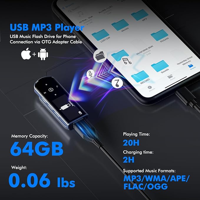 RUIZU 64GB USB MP3 Player with Bluetooth 5.3, Clip Jam Portable Music Player - Image 4