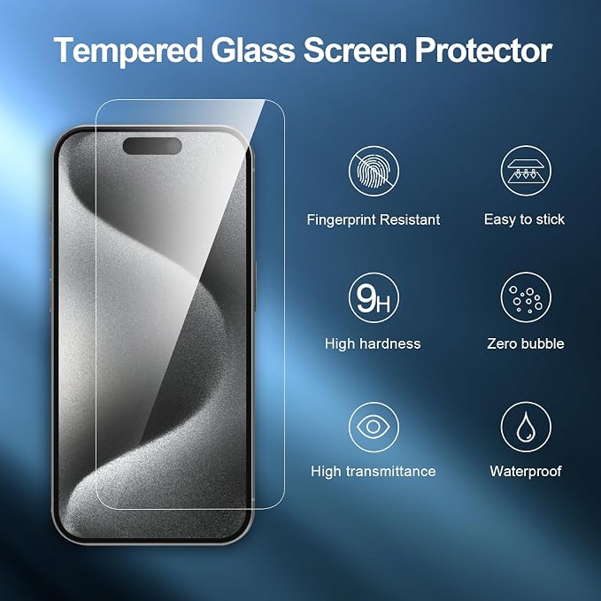 NEW'C 3 Pack Designed for iPhone 15 Pro Screen Protector, Enhanced Tempered - Image 4