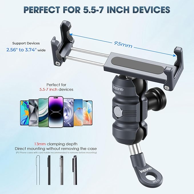 Motorcycle Phone Clip Kit, Anti-Theft Double Socket Arm/Angled Bolt-Head - Image 5