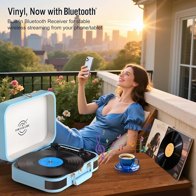 VINYLS LINK Vinyl Record Player 3 Speed ​​Bluetooth Turntable Belt Drive LP - Image 5
