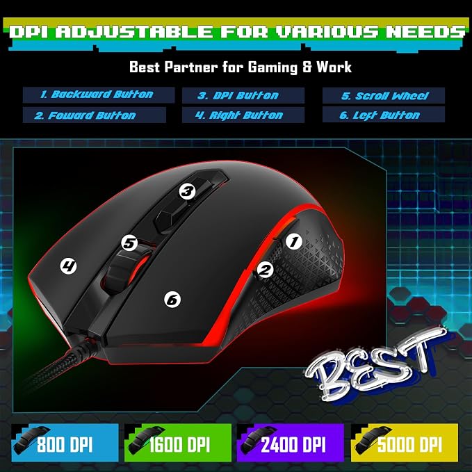 Redragon Updated S107 Gaming Keyboard and Mouse, RGB Gaming Keyboard and 10000 - Image 3