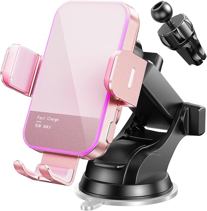 Wireless Car Charger, 【7 Colored LED Backlit】 15W Auto Clamping Car Charger by Mosurr