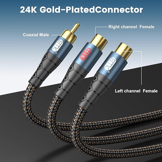 EMK RCA Splitter 1 Male to 2RCA Female Copper Shell Gold-Plated Y Adapter RCA - Image 2