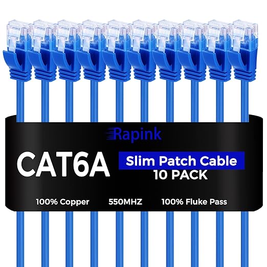 Rapink Patch Cables Cat6a 0.5ft Slim, Cat6a Ethernet Patch Cable 10G Support by Rapink