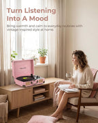 Vinyl Record Player with Bluetooth Output & Input, Treble & Bass Control - Image 4