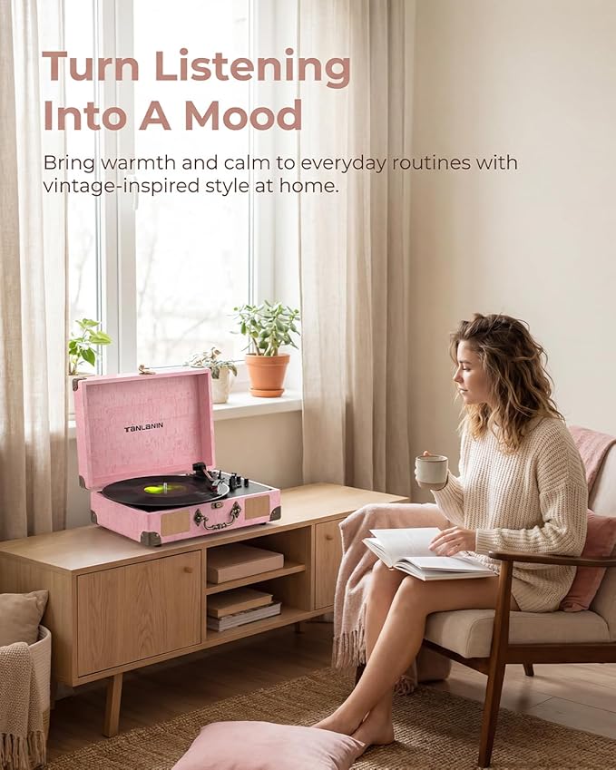 Vinyl Record Player with Bluetooth Output & Input, Treble & Bass Control - Image 4
