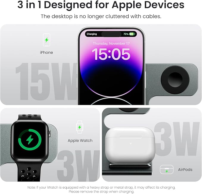 3 in 1 Aluminum Alloy Magnetic Wireless Charging Station Compatible - Image 5