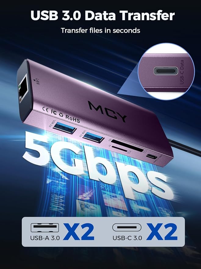 MCY USB C Hub, Laptop Docking Station Dual Monitor Single 8K, 10 in 1 Type-C - Image 5
