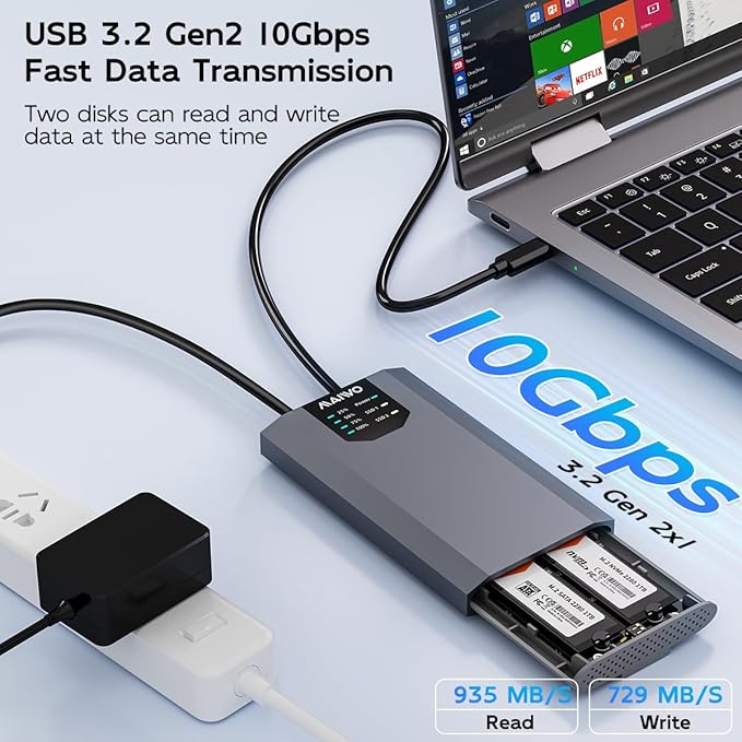 MAIWO Dual-Bay M.2 SSD Enclosure Cloner - Image 2