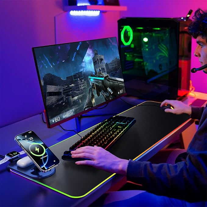 HAUTOCO Wireless Charging Mouse Pad 15W RGB Gaming Mousepad Waterproof Desk Mat - Image 7