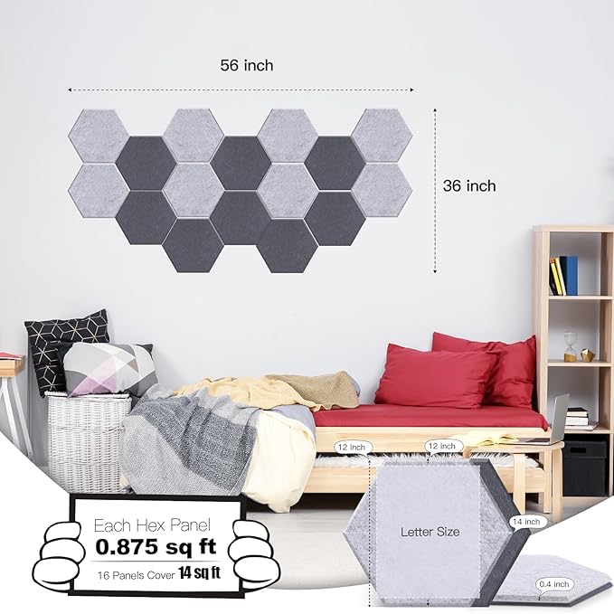Mollywell Hexagon Acoustic Panels, High Density, Soundproofing, Decorative - Image 2