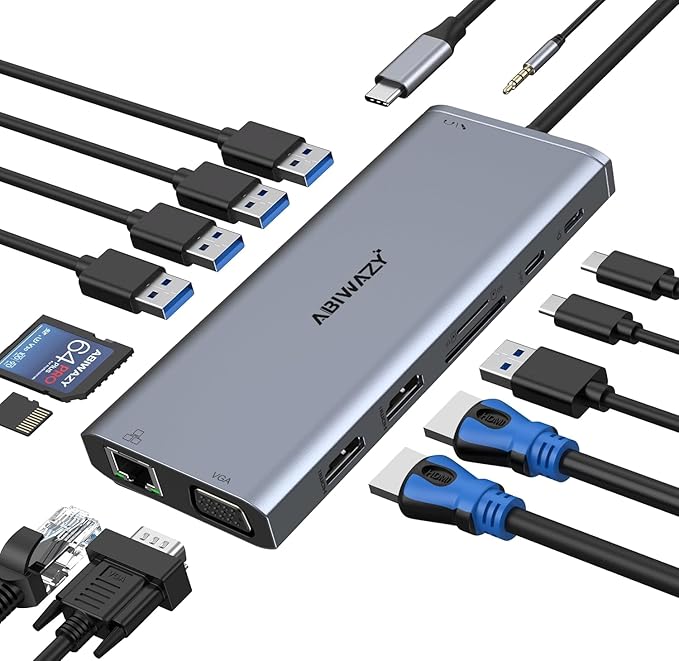USB C Docking Station Dual Monitor by ABIWAZY