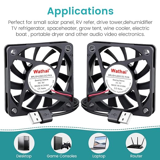 2 Packs Wathai 60mm x 10mm USB Computer Fan 5V - Image 4