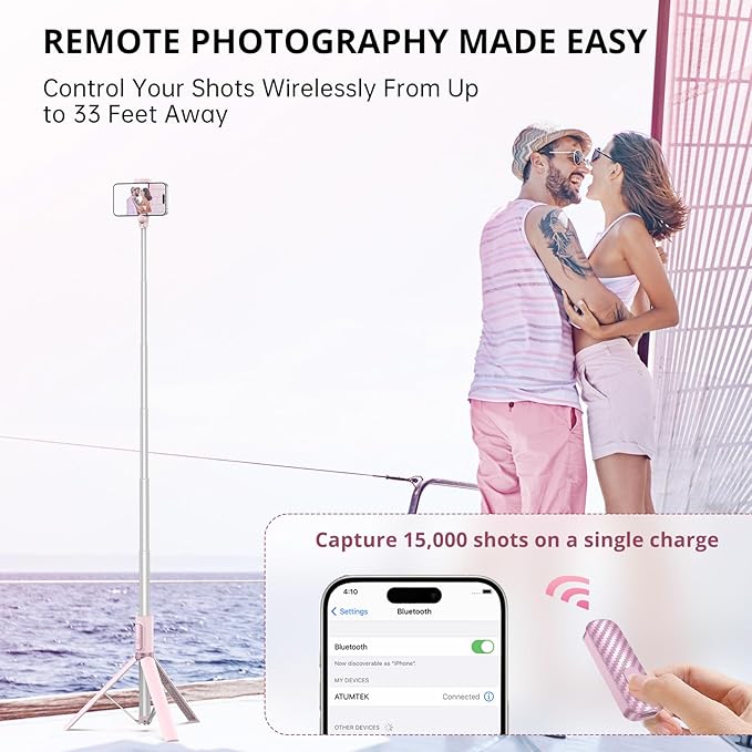 ATUMTEK 55" Selfie Stick Tripod, All-in-one Extendable Aluminum Phone Tripod - Image 3