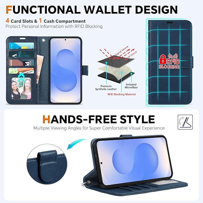 TUCCH Case Wallet for Galaxy S25 Edge, 2 in 1 Magnetic PU Leather Wrist Strap - Image 5