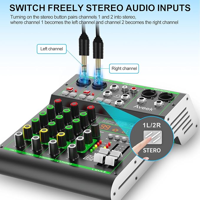 Aveek Audio Mixer, Professional Sound Board Mixing Console - Image 5