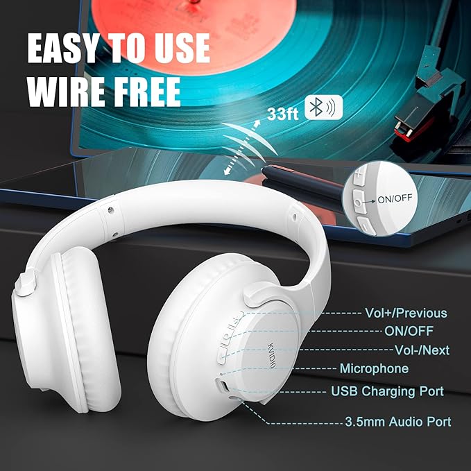 KVIDIO Bluetooth Headphones Over Ear, 65 Hours Playtime Wireless Headphones - Image 3