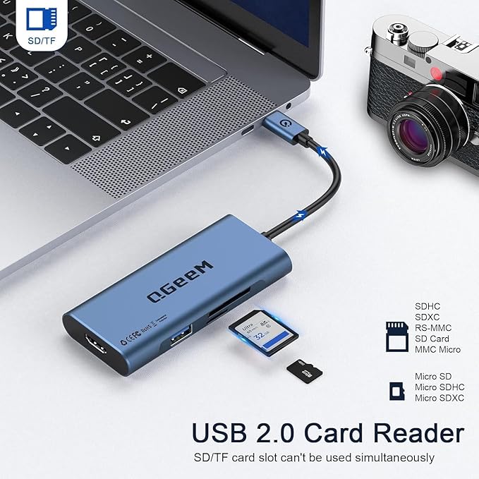 USB C Hub, QGeeM USB 4k to HDMI Adapter, 7 in 1 USB-C Dongle - Image 6