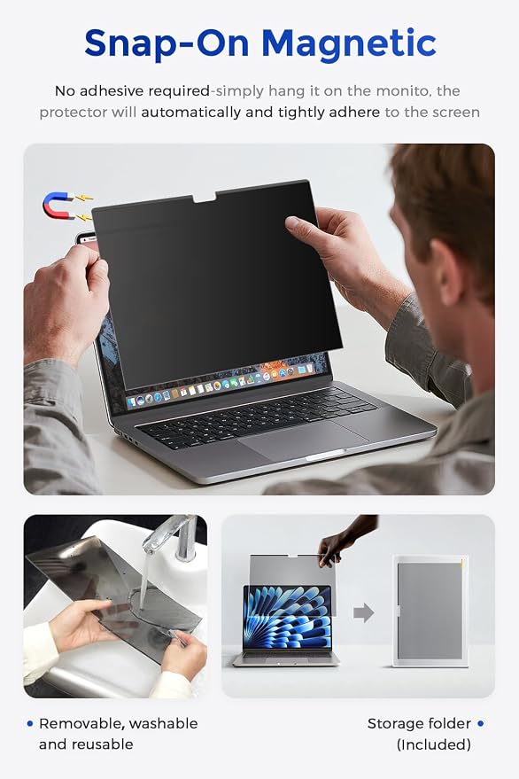 Magnetic Privacy Screen for MacBook Air 13 & 13.6 Inch, Removable Washable - Image 3
