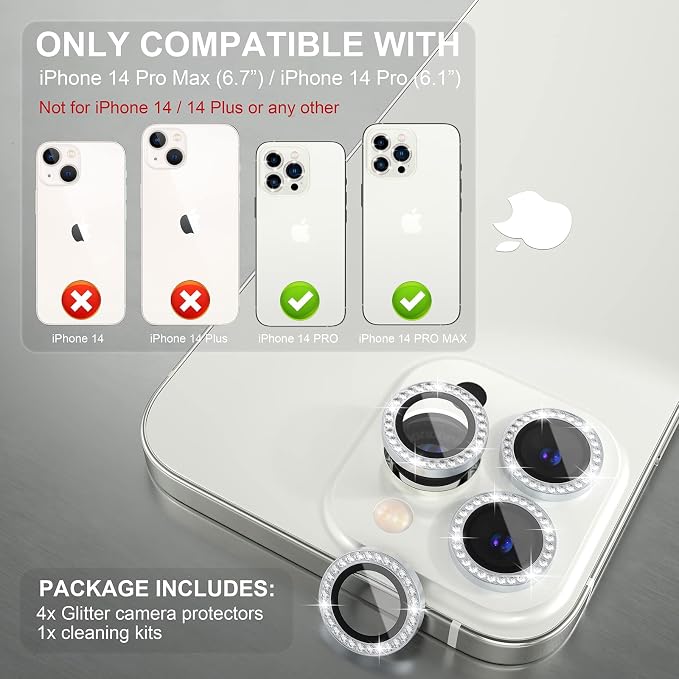 Choiche [3+1 for iPhone 14 Pro/iPhone 14 Pro Max Camera Lens Protector Bling - Image 2