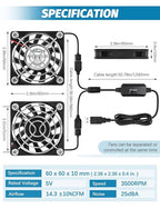 2 Packs USB Cooling Fan 60mm x 15mm 5V Brushless DC Fans Variable Speed - Image 4