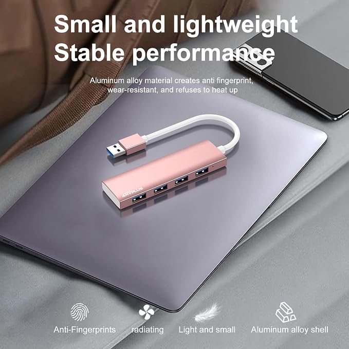 USB Hub, USB 3.0 Hub Aluminum Alloy Ultra Slim USB Splitter, Portable 4 Port - Image 6