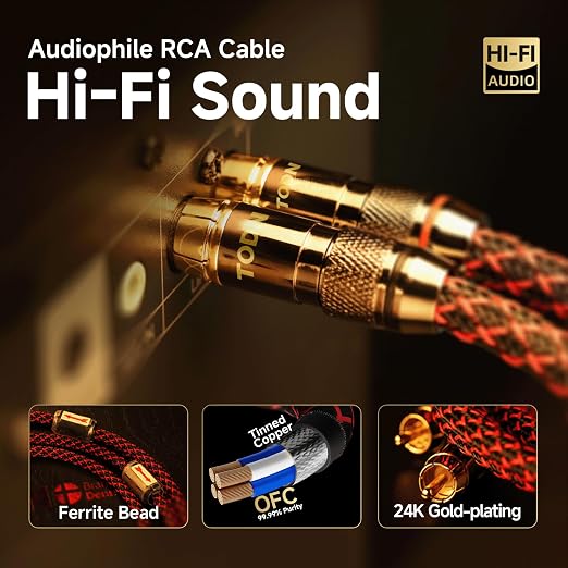 TODN High End RCA Cables for Audiophile, 2 RCA Male to Male Stereo Cord for Car - Image 5