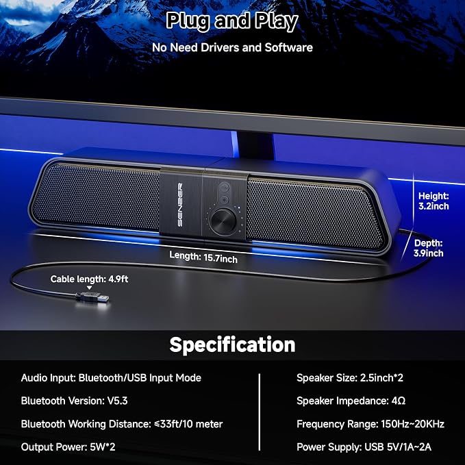 SENZER CS20 2 in 1 Bluetooth Computer Speakers - Image 8