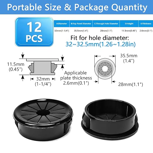 12 Pcs Cable Grommet, Snap Bushing 1-1/4" Mounting Diameter, Flexible - Image 9