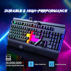 RisoPhy Gaming Keyboard, 104 Keys All-Metal Panel, Rainbow LED Backlit Silent - Image 4