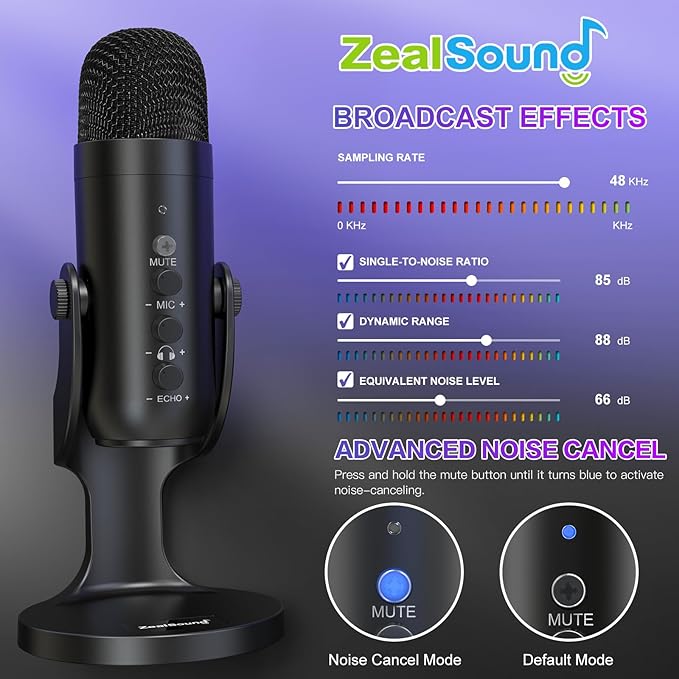 ZealSound Podcast Microphone for PC, Noise Cancellation USB Mic - Image 3