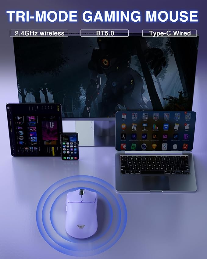AULA SC580X Wireless Gaming Mouse, Tri-Mode 2.4G/BT5.0/USB-C Gaming Mice - Image 3