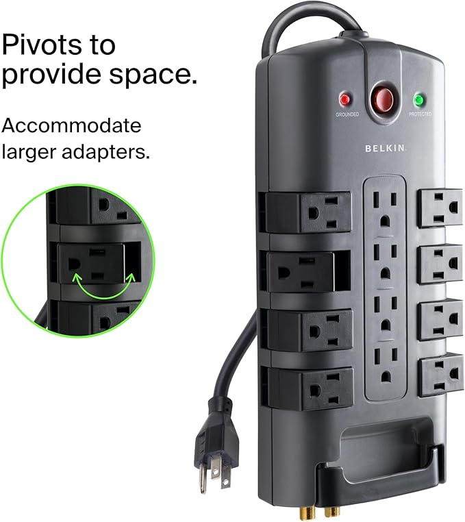 Belkin Surge Protector Power Strip w/ 8 Rotating & 4 Standard Outlets - 8ft - Image 5