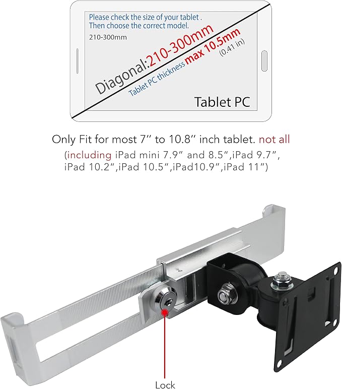 Tablet Wall Mount Holder with Anti Theft Lock, Rotate Design, Bracket - Image 4