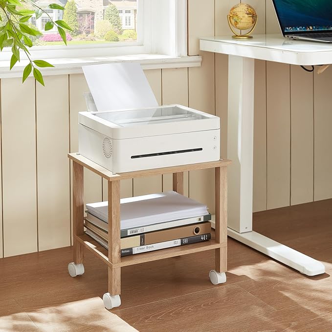 2 Tier Printer Stand with Storage, Under Desk Shelf Printer Table, Small - Image 2