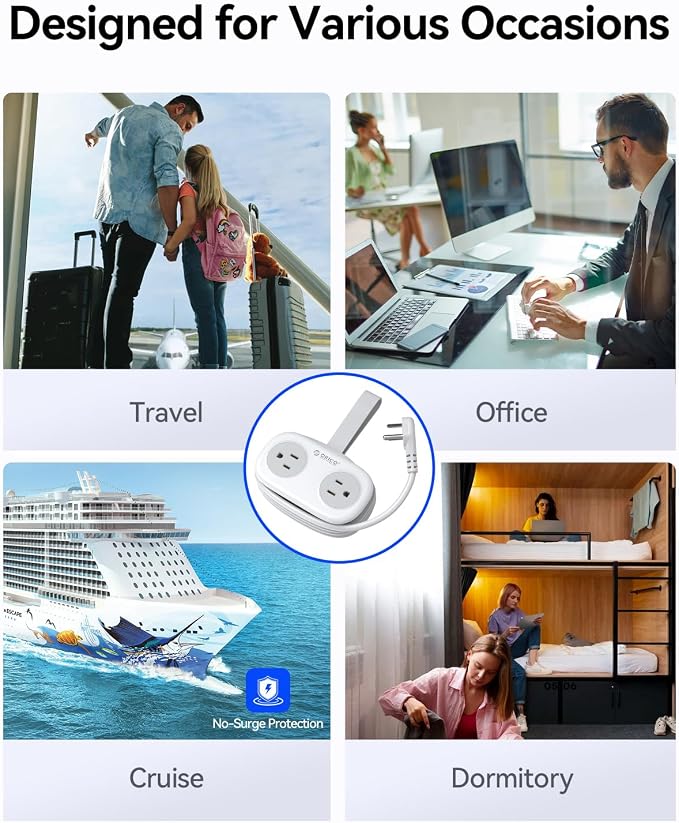ORICO 20W USB-C PD Travel Power Strip, 4 AC Outlets 3 USB Ports, 4FT Flat Plug - Image 6