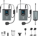 Wireless Microphone System Dual Transmitters Receiver Lavalier/Headset Mic Set - Image 8