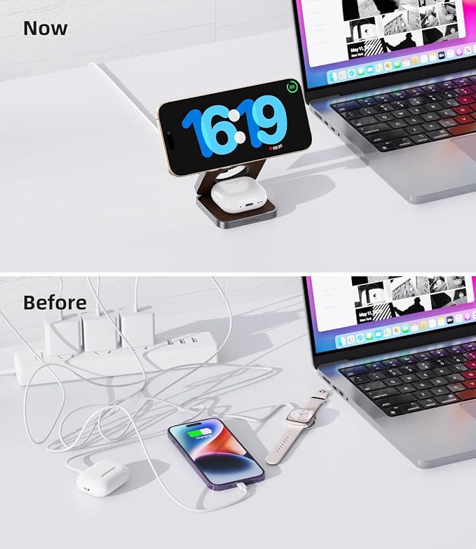 Foldable Magnetic Wireless Charger, KU XIU X40 Aluminum Alloy 3 in 1 Charging - Image 4