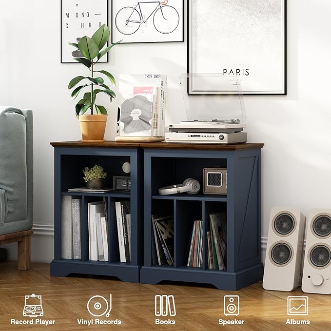 Record Player Stand with Vinyl Record Storage, Large Wood Turntable Stand - Image 2