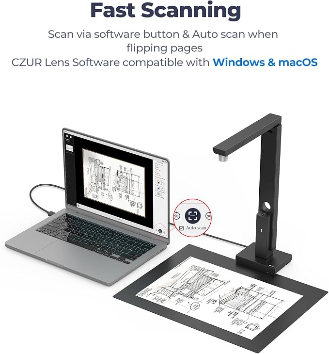 CZUR Portable 12MP Document Scanner, USB Document Camera, Fast Scan 1s/Page - Image 6