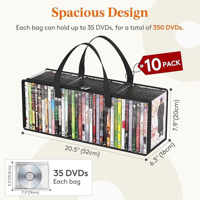Lifewit DVD Storage Bags 10 Pack, Front Window Zipper Design, Stackable Media - Image 2