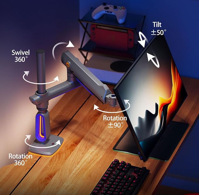RGB Gaming Monitor-Arm for Flat/Ultrawide/Curved Monitors 32 to 60 inch - Image 5