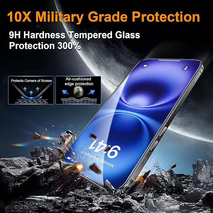 OneFish Screen Protector Glass for iphone 16, Airbag Edge Protection, 9H Glass - Image 3