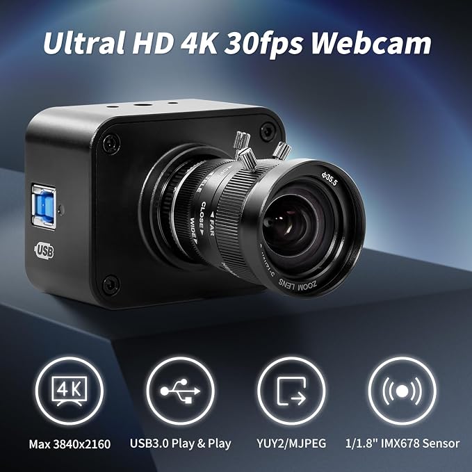 MOKOSE USB Camera 4K, USB3.0 Manual Focus Webcam - Image 2