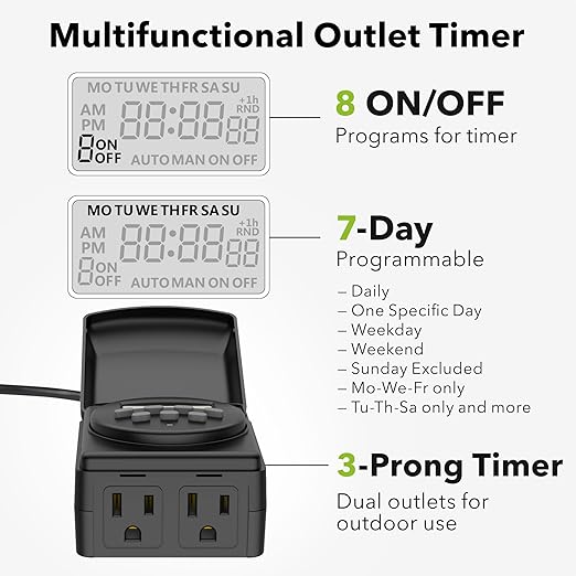 BN-LINK 7 Day Outdoor Heavy Duty Digital Programmable Timer, Outdoor Timer - Image 3