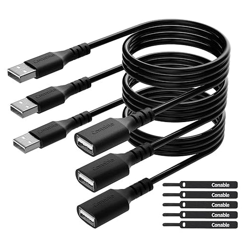 3 Pack USB Extension Cable 2 FT, Short USB 2.0 Type A Male to Female Extender by Conable