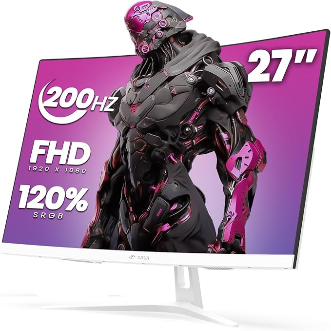 CRUA 27" Curved Gaming Monitor, FHD 1920x1080P, 165Hz/200Hz Computer Monitor by CRUA