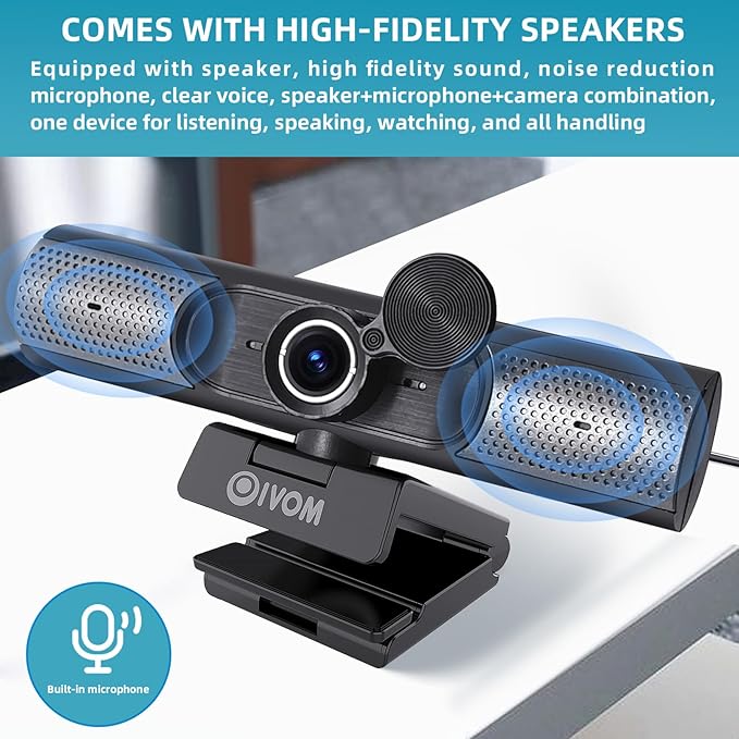 Webcam With Microphone and Speaker, 1080P Web Camera - Image 3