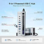 Powered USB C Hub, PULWTOP 9-in-1 USB-Hub suppprt 10Gbps & PD 45W Max Charging - Image 2